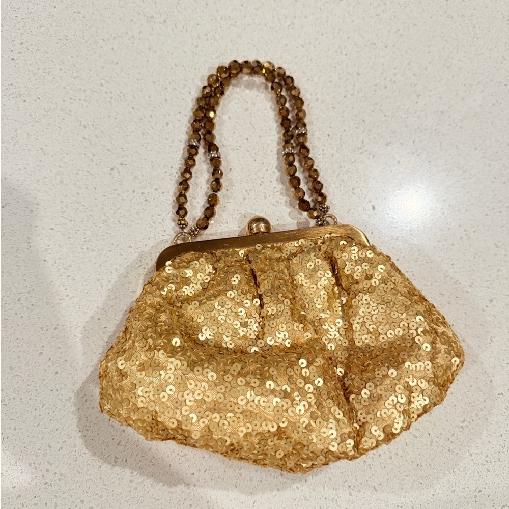 Gold Sequin Evening Clutch With Structured Frame - image 1